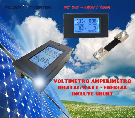 VOLTÍMETRO - AMPERÍMETRO DIGITAL/LCD 6,5 - 100VDC/ 100A